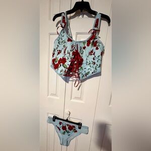 Adore Me Light Blue Corset Top & Bottom